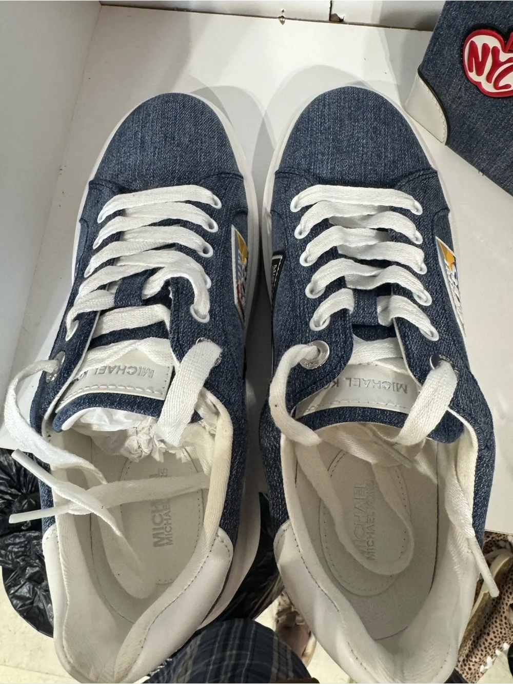 Michael Kors Denim Patch Platform Sneakers in Blue and White